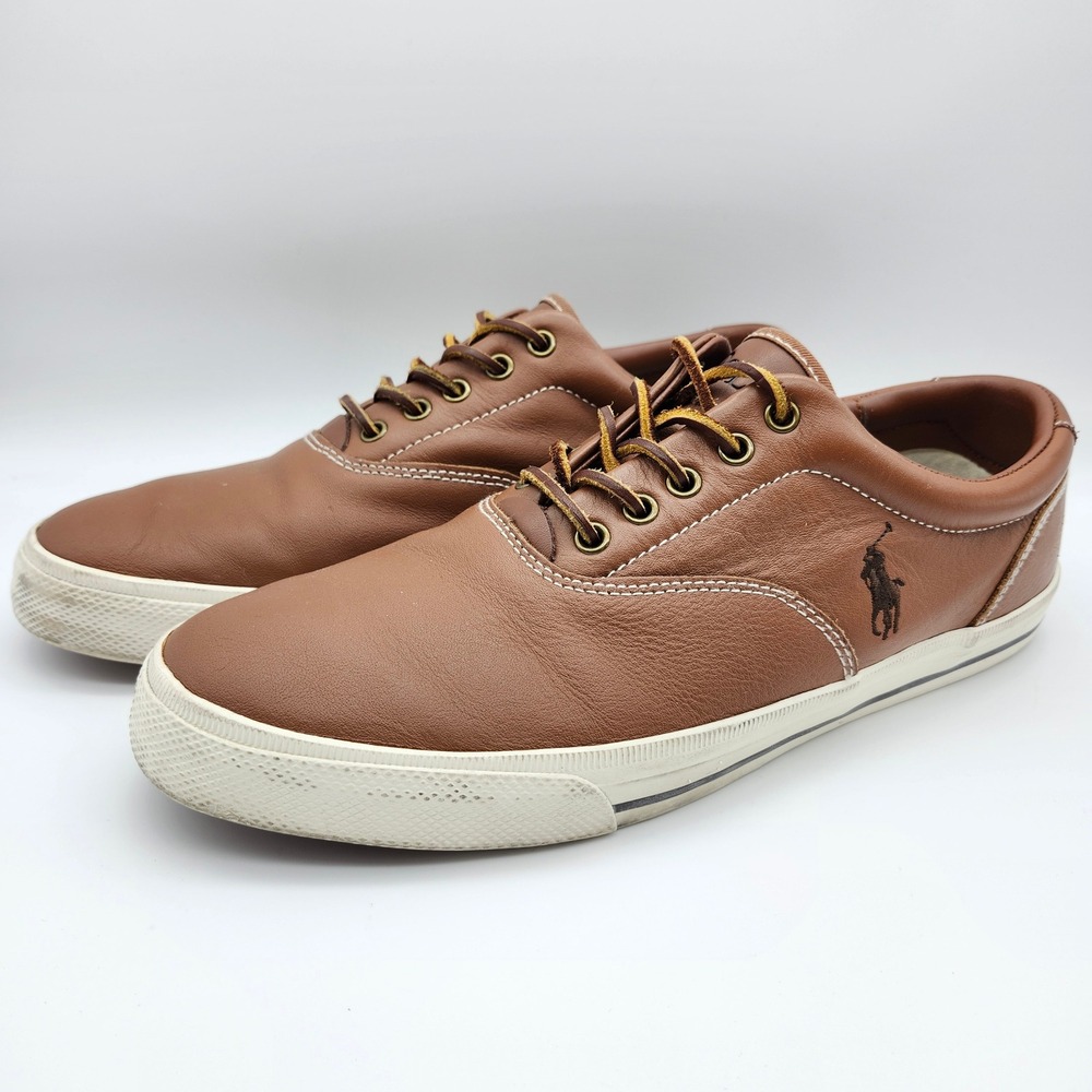 Polo Ralph Lauren Vaughn Mens Brown Leather Lace Up Casual Shoes Sneakers Sz 12